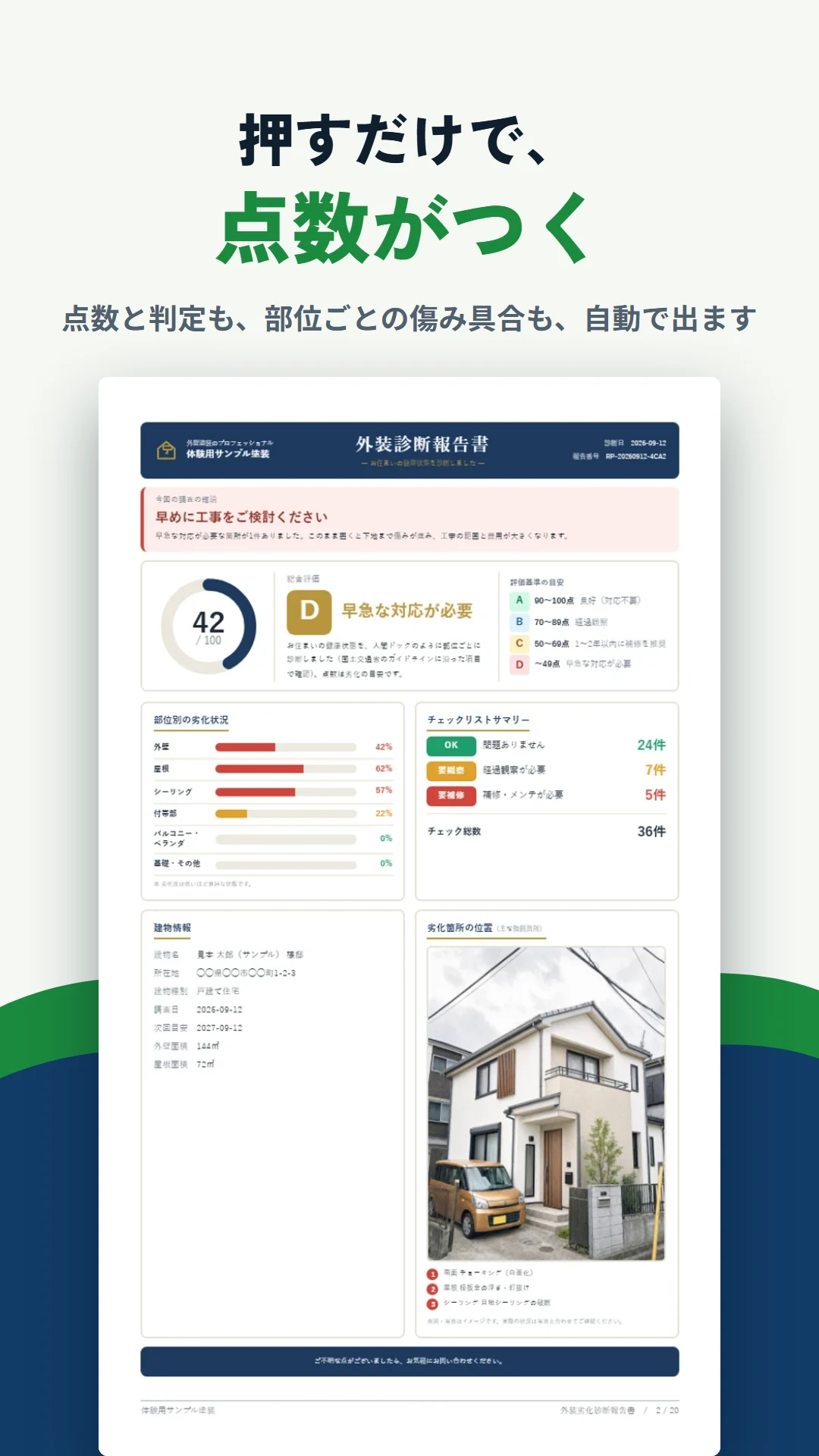 診断報告書の診断サマリーのページ